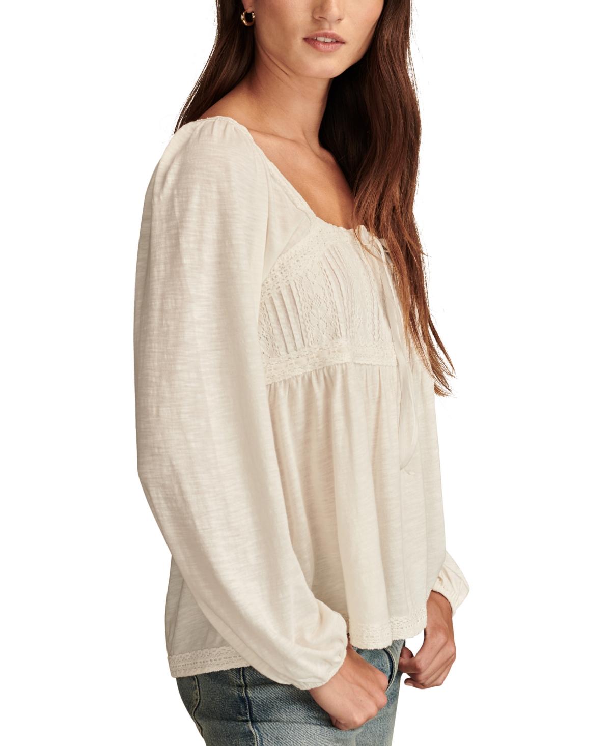 Women's Lace-Trim Pintucked Knit Top