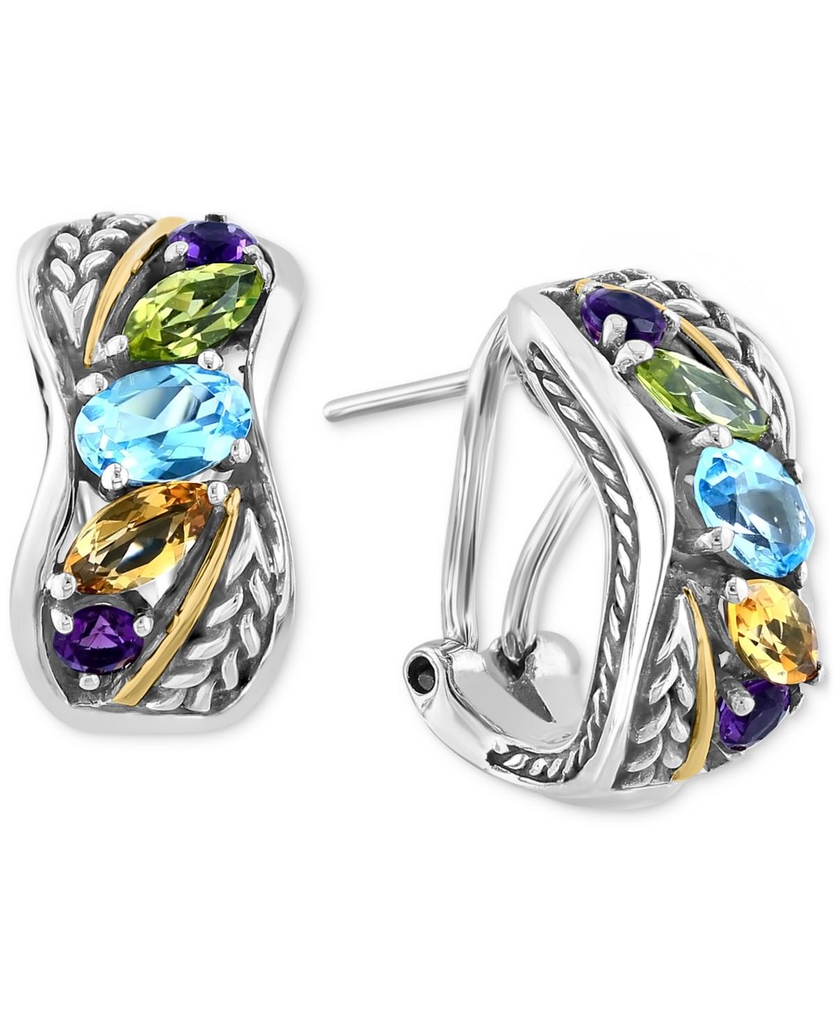 EFFY® Multi-Gemstone Small Hoop Earrings (2-5/8 ct. t.w.) in Sterling Silver & 18k Gold-Plate