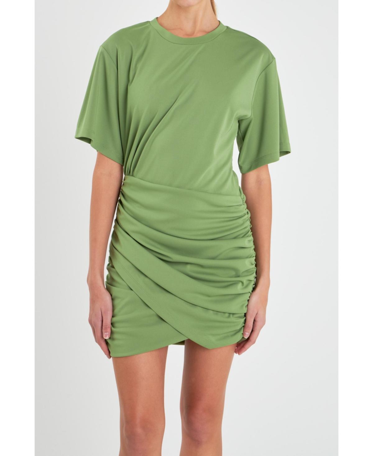 Women's Asymmetric Ruched Mini Dress