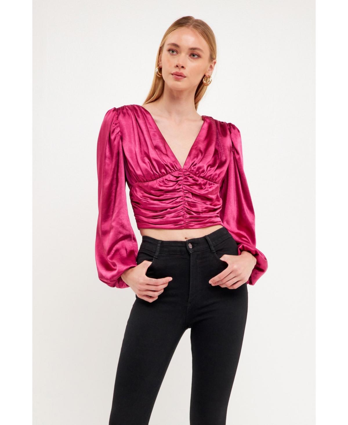 Women's Satin Ruched Top