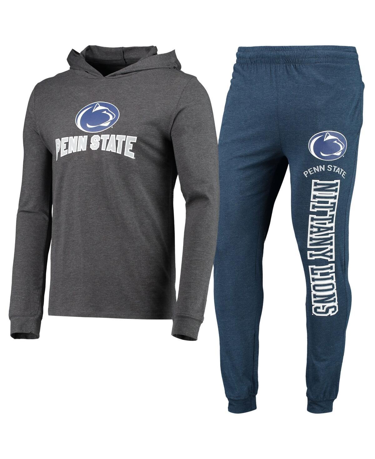 Men's Heathered Navy, Heathered Charcoal Penn State Nittany Lions Meter Long Sleeve Hoodie T-shirt and Jogger Pants Set