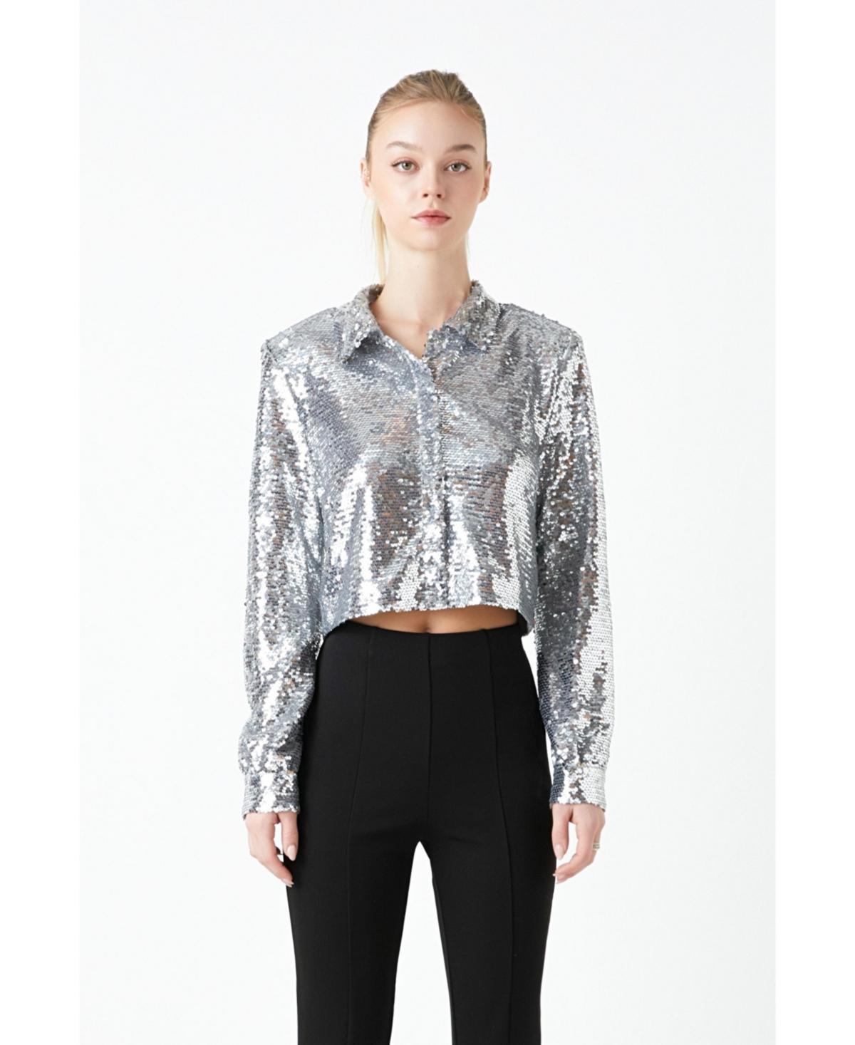 Women's Sequins Cropped Shirt