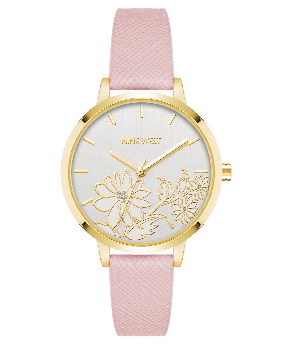 Woman's Quartz Pink Faux Leather Band and Floral Pattern Watch, 36mm