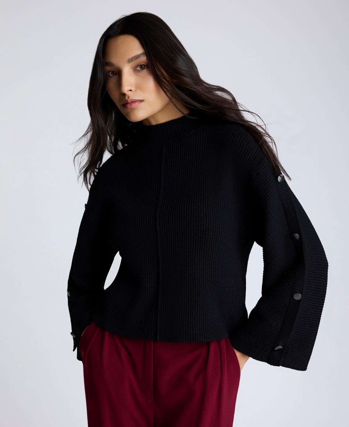 Women's Button-Sleeve Mock Neck Sweater