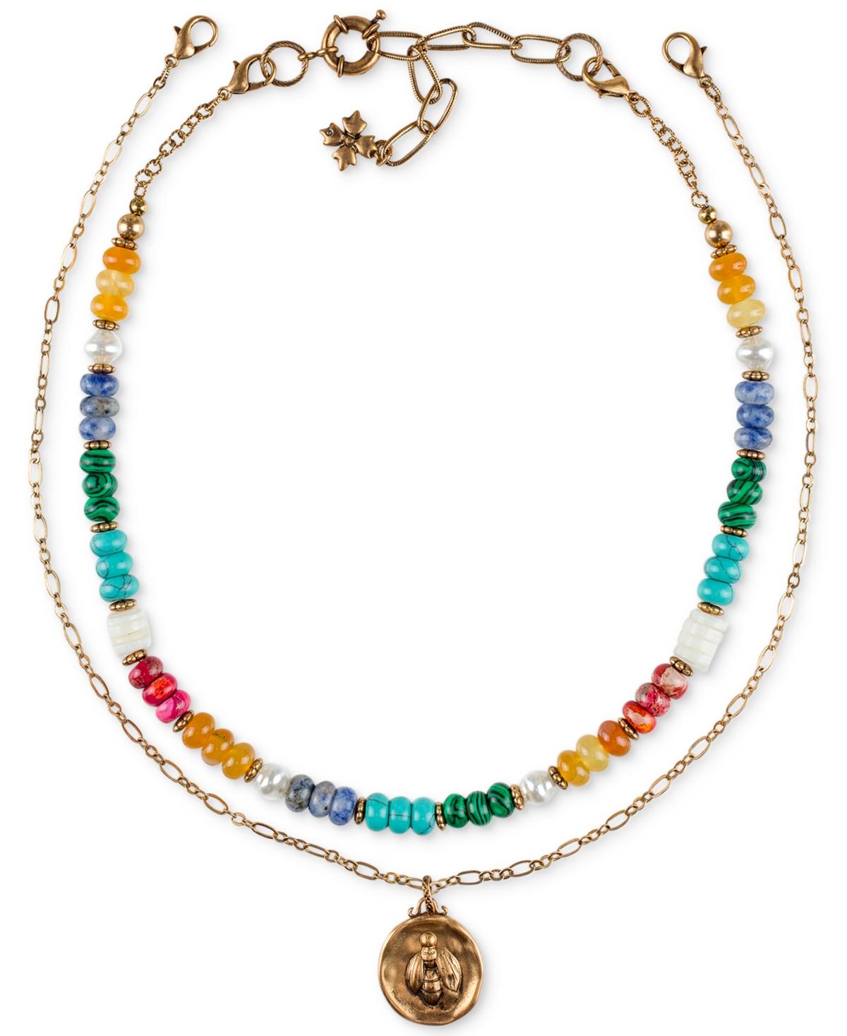 Gold-Tone Bee Multicolor Beaded Convertible Layered Pendant Necklace, 17" + 3" extender