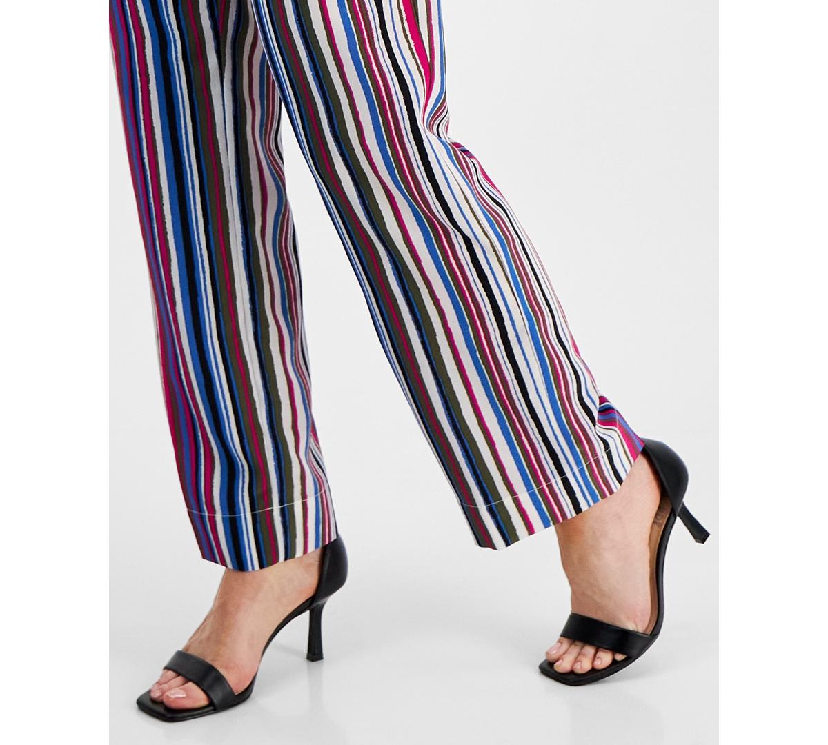 Petite High Rise Striped Pull-On Pants