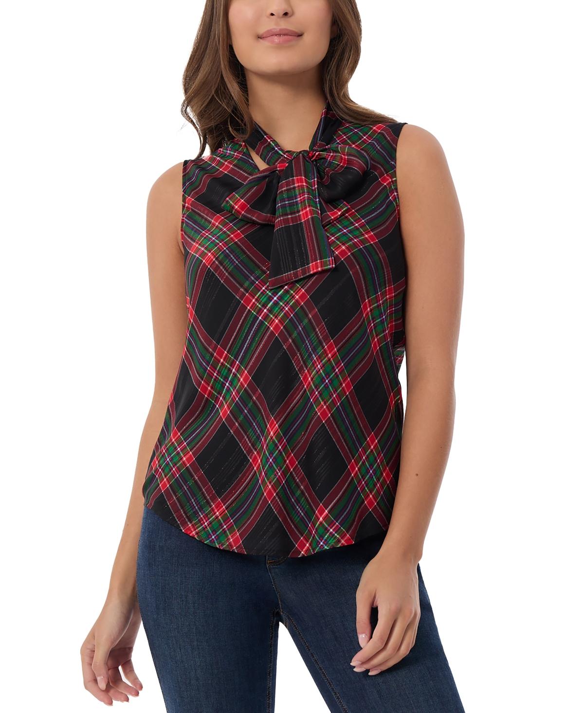 Women's Plaid Tie-Neck Sleeveless Top