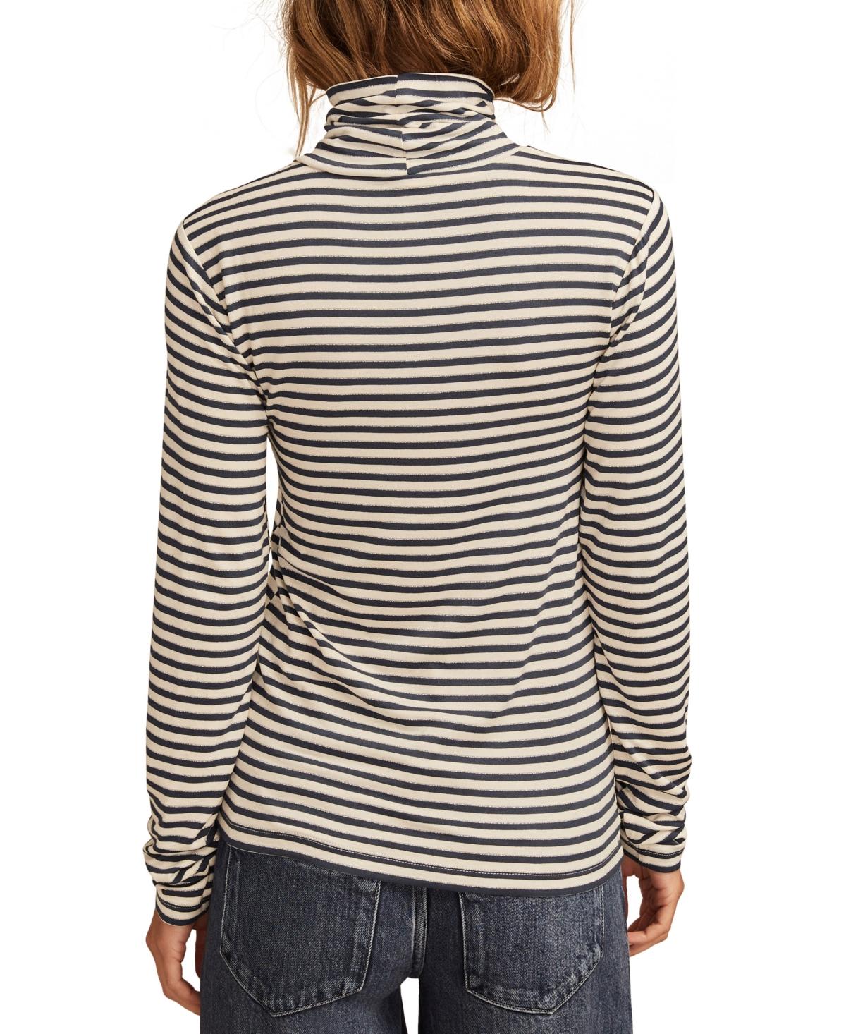 Women's Metallic Striped Long-Sleeve Turtleneck Top