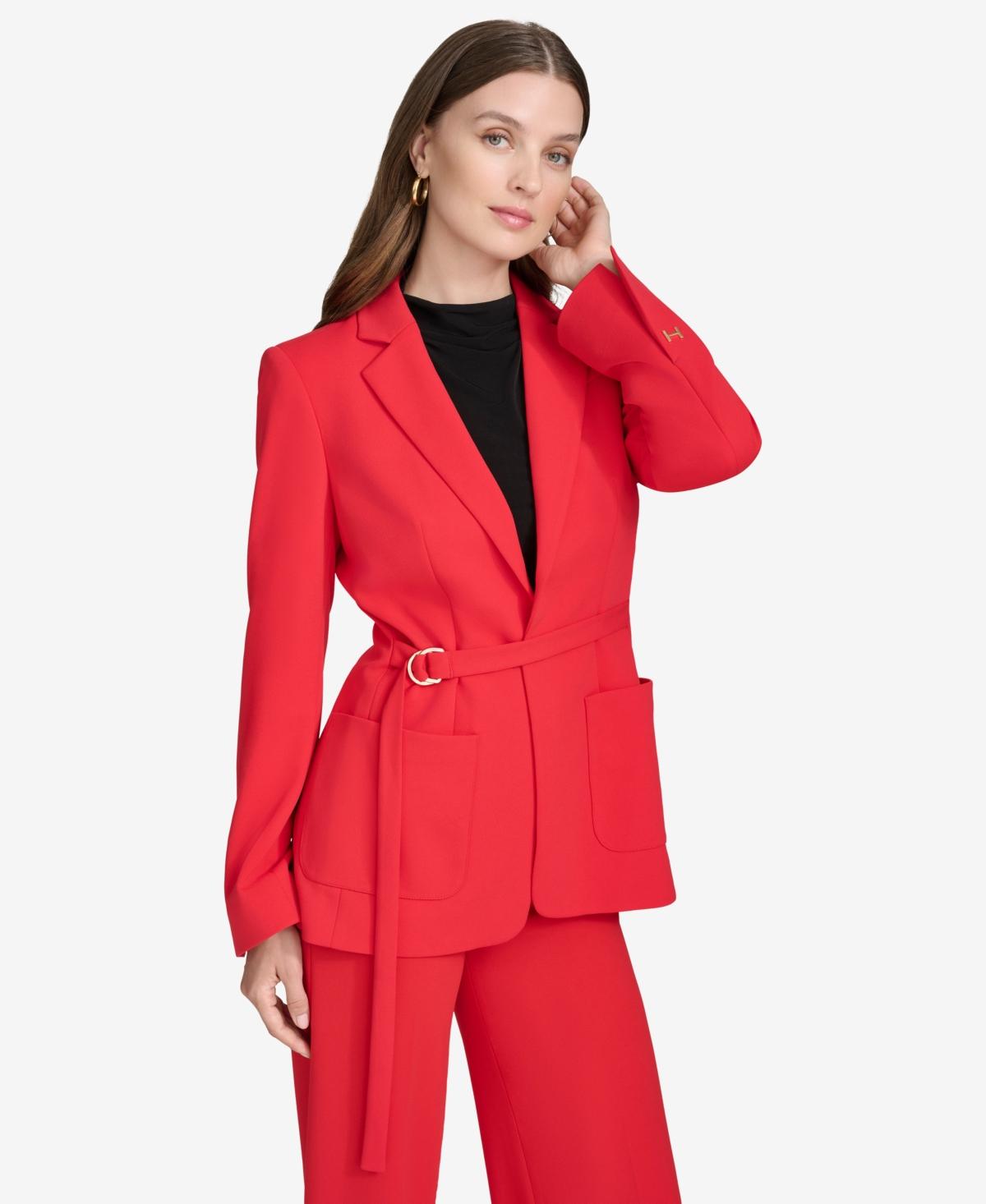 Women's Notch-Collar Belted Open-Front Blazer