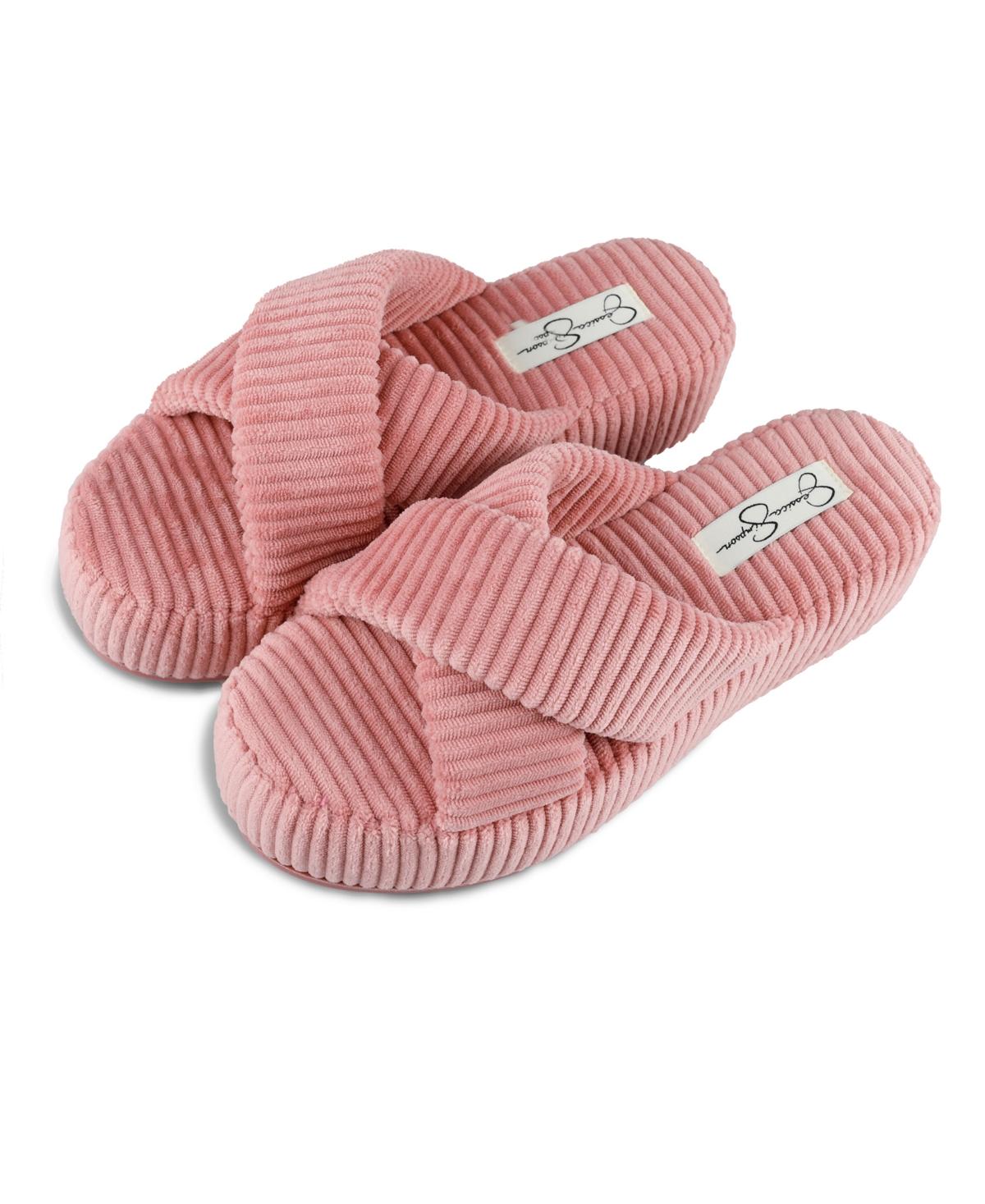 Women's Ribbed Terry Cross Band Slide Platform Slipper