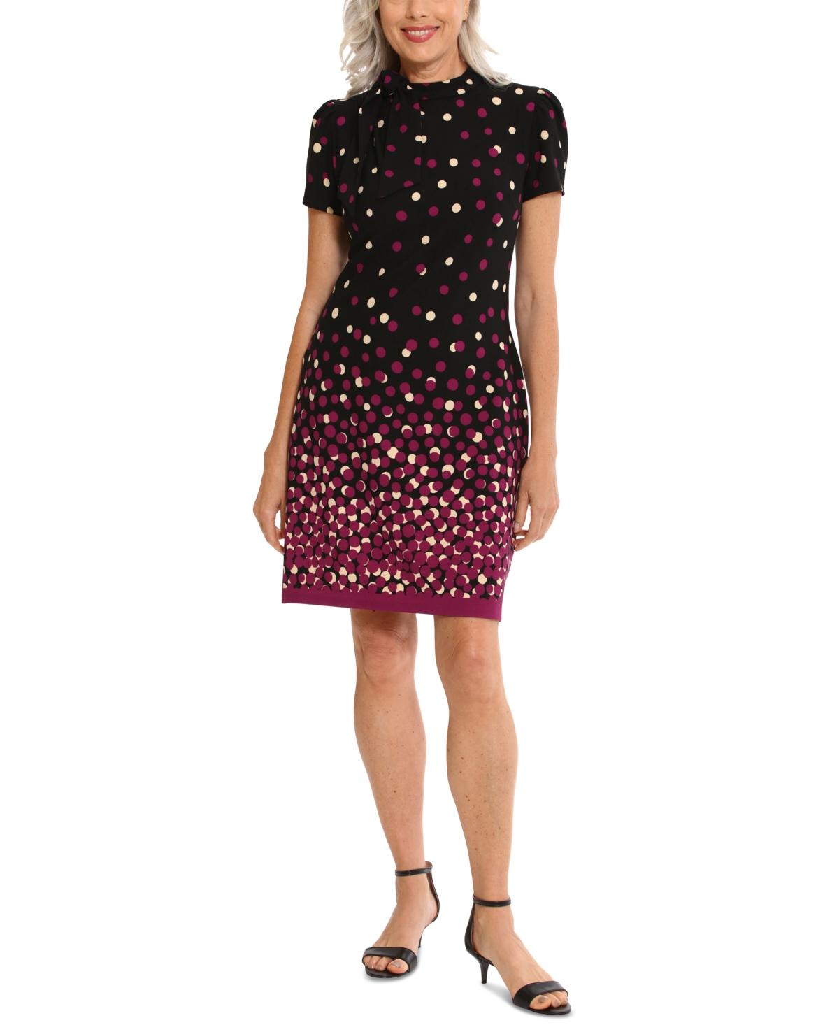 Women's Dot-Print Tie-Neck Dress