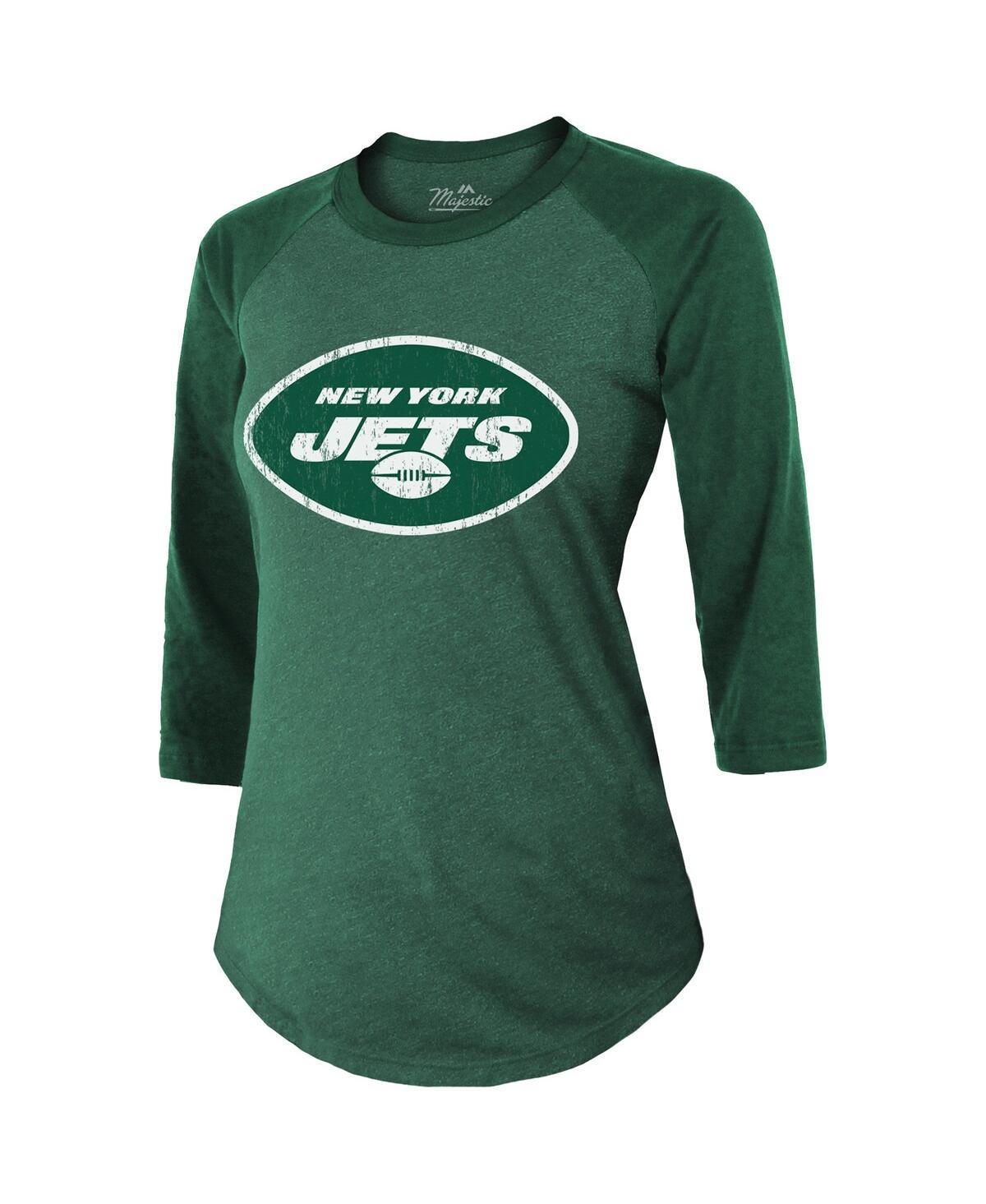 Women's Threads Ahmad Sauce Gardner Green New York Jets Player Name and Number Tri-Blend Raglan 3/4-Sleeve T-shirt