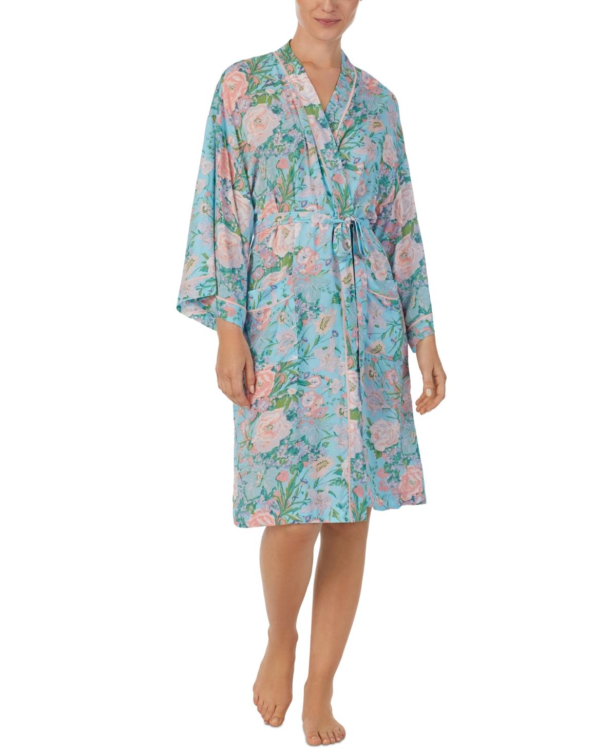 Women's Floral 3/4-Sleeve Wrap Robe