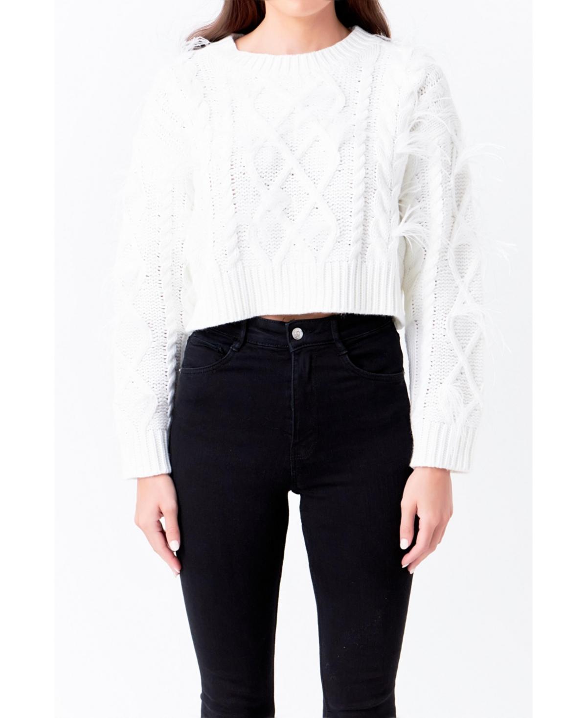 Women's Feather Detail Cropped Sweater