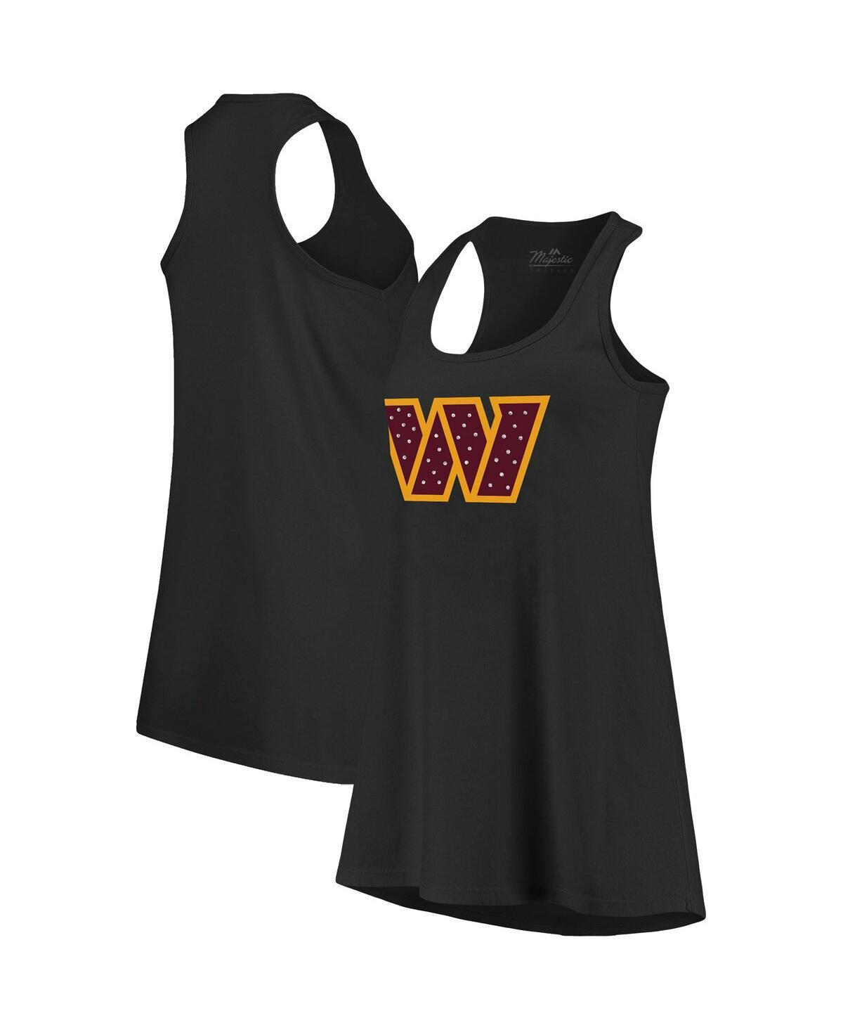 Women's Threads Black Washington Commanders Bling Scoop Neck Racerback Tank Top