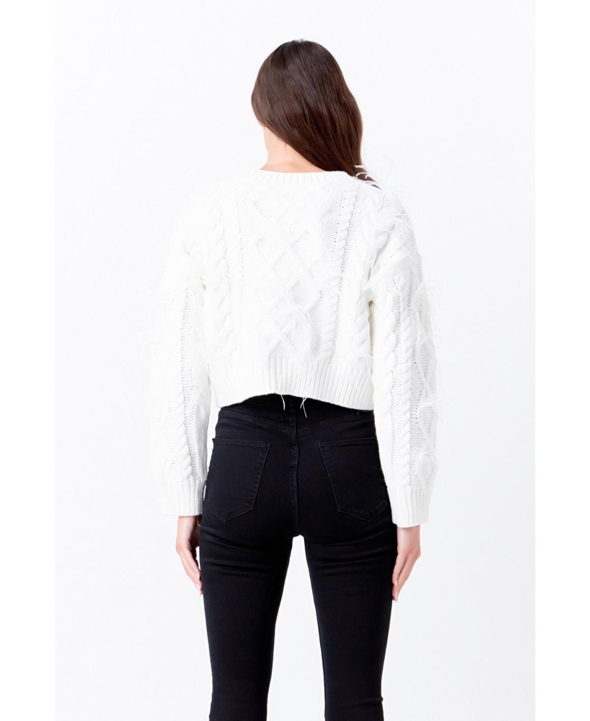 Women's Feather Detail Cropped Sweater