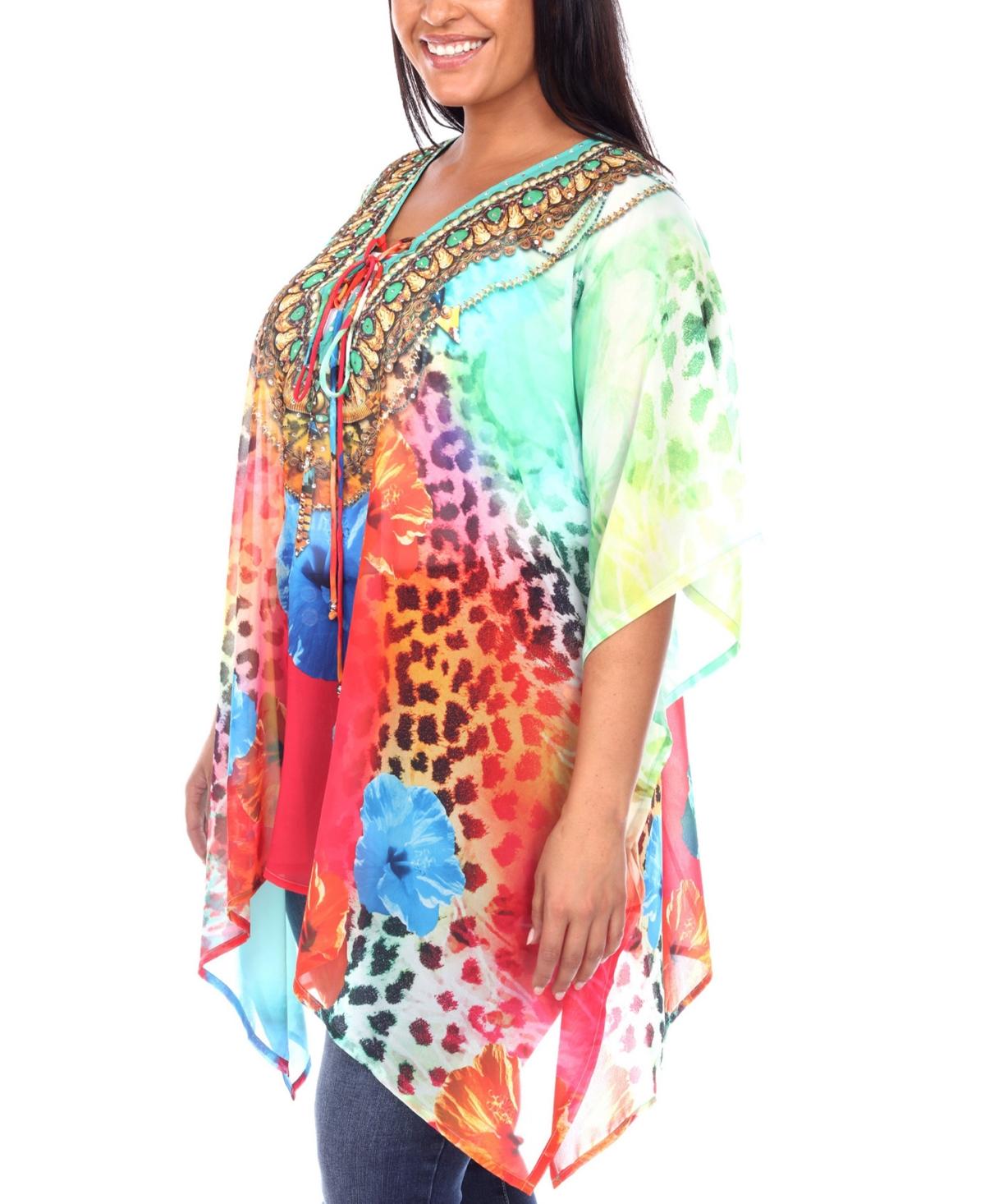 Plus Size Short Caftan with Tie-Up Neckline