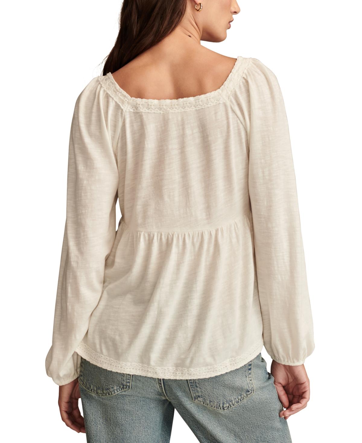 Women's Lace-Trim Pintucked Knit Top