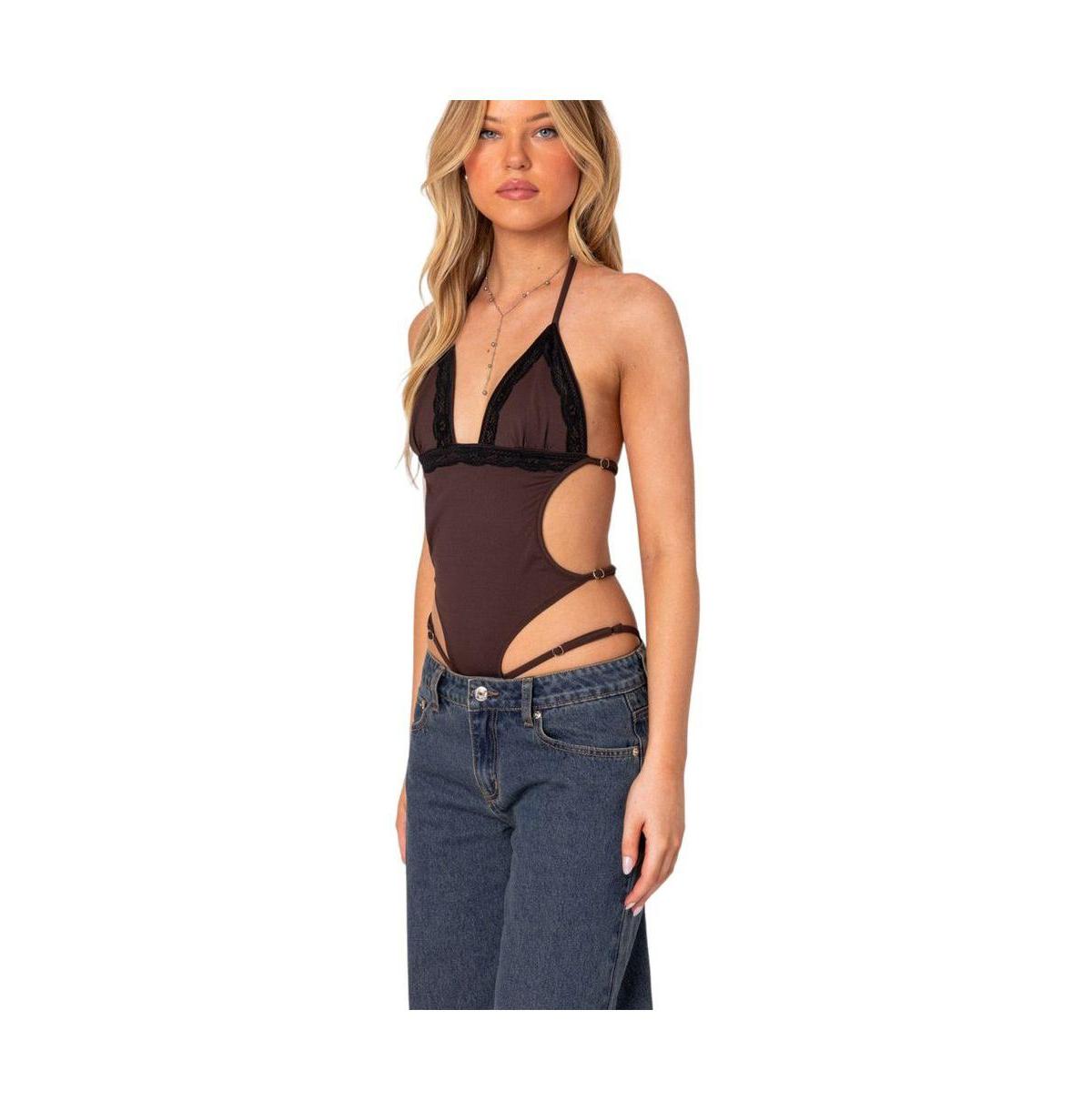 Women's Strappy Lace Trim Bodysuit