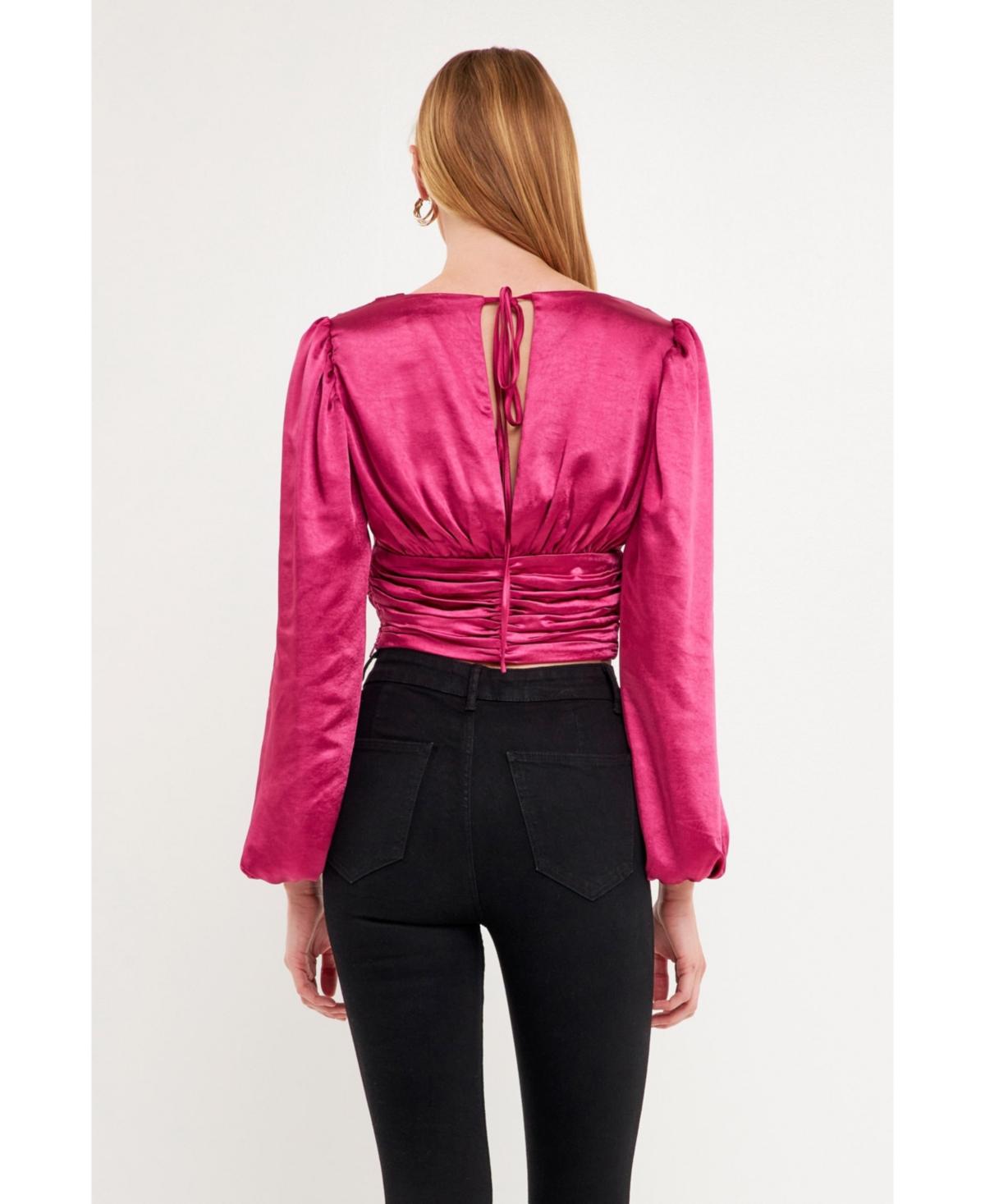 Women's Satin Ruched Top