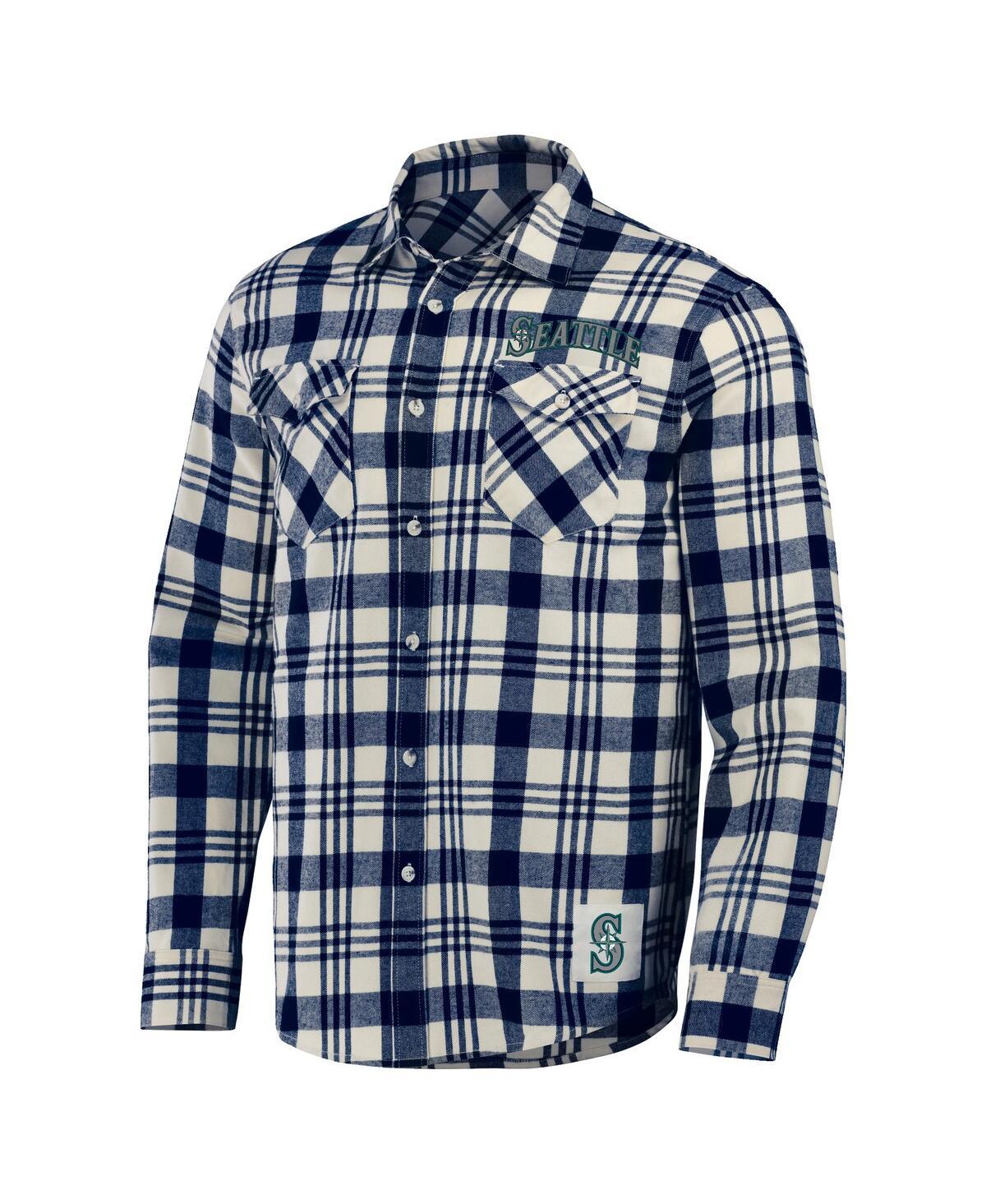 Men's Darius Rucker Collection by Navy Seattle Mariners Plaid Flannel Button-Up Shirt