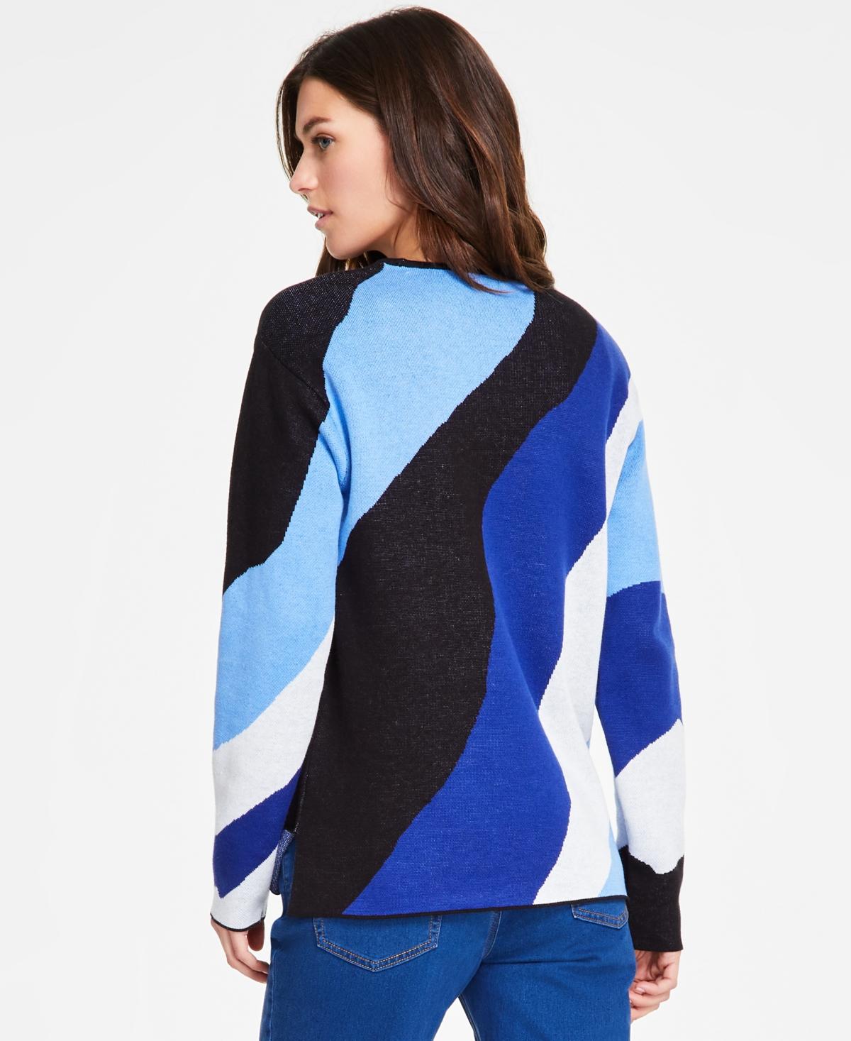 Women's Colorblocked Waves Round-Neck Sweater