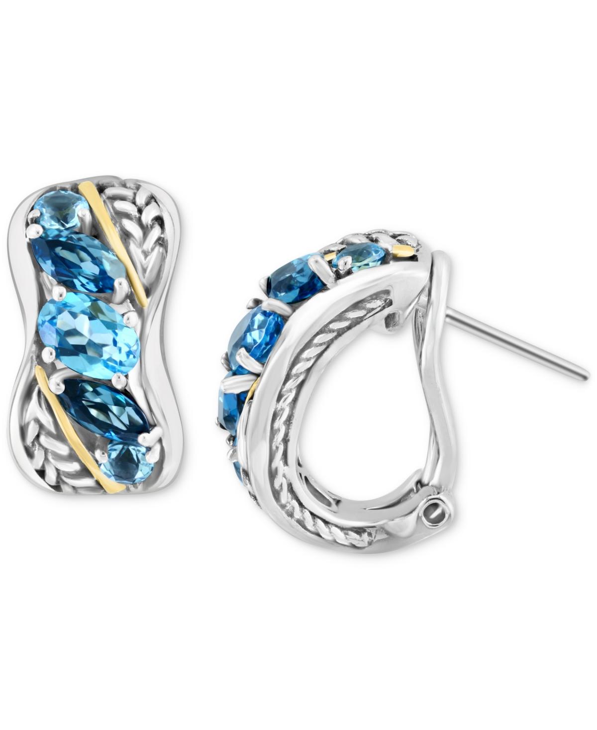 EFFY® Blue Topaz Hoop Earrings (3-1/3 ct. t.w.) in Sterling Silver & 18k Gold-Plate