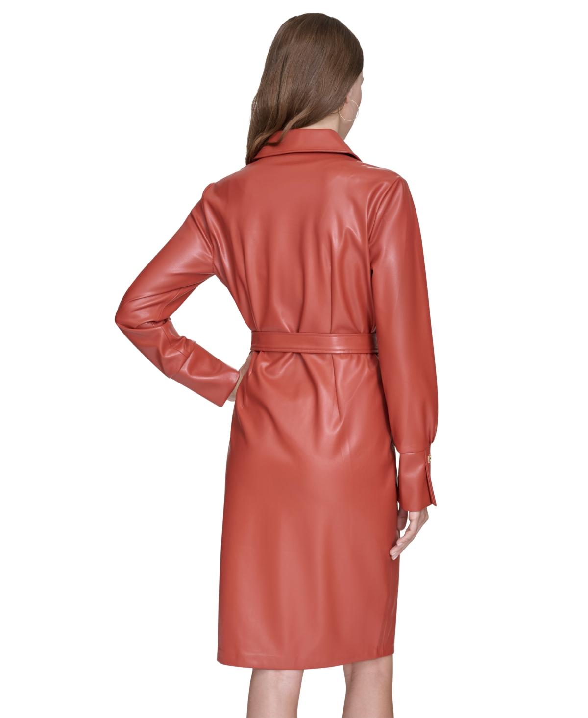 Women's Faux-Leather Tie-Waist Shirtdress