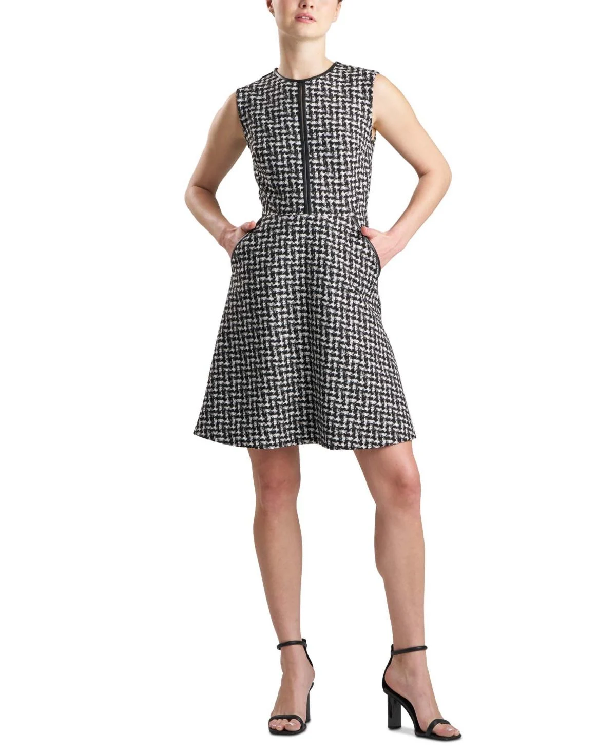 Women's Tweed Faux-Leather-Trim Dress