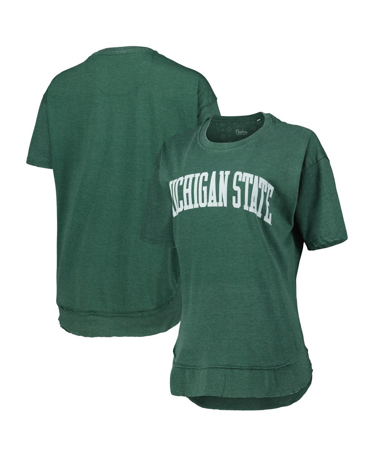 Women's Heathered Green Distressed Michigan State Spartans Arch Poncho T-shirt