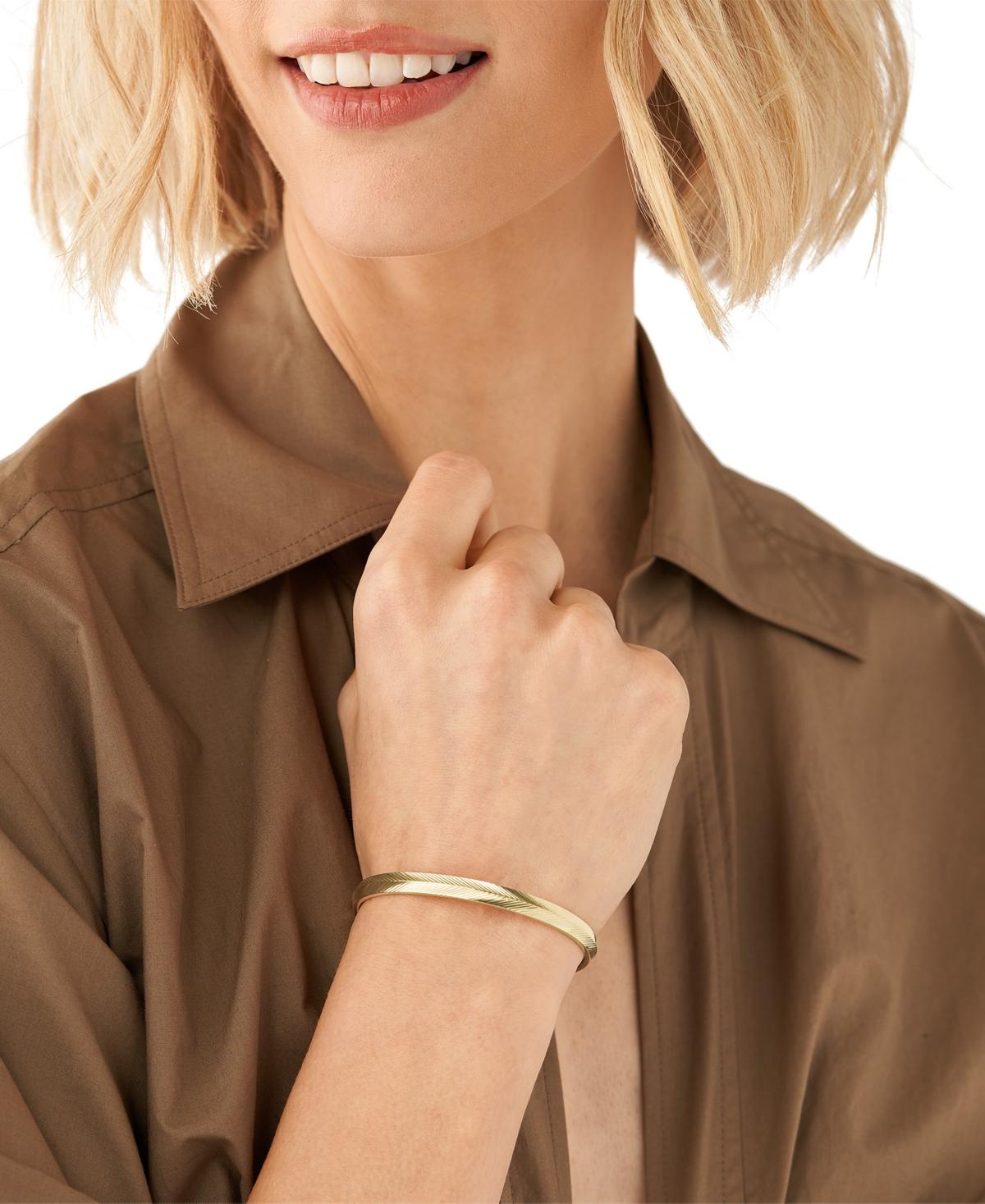 Sadie Linear Texture Gold-tone Stainless Steel Bangle Bracelet