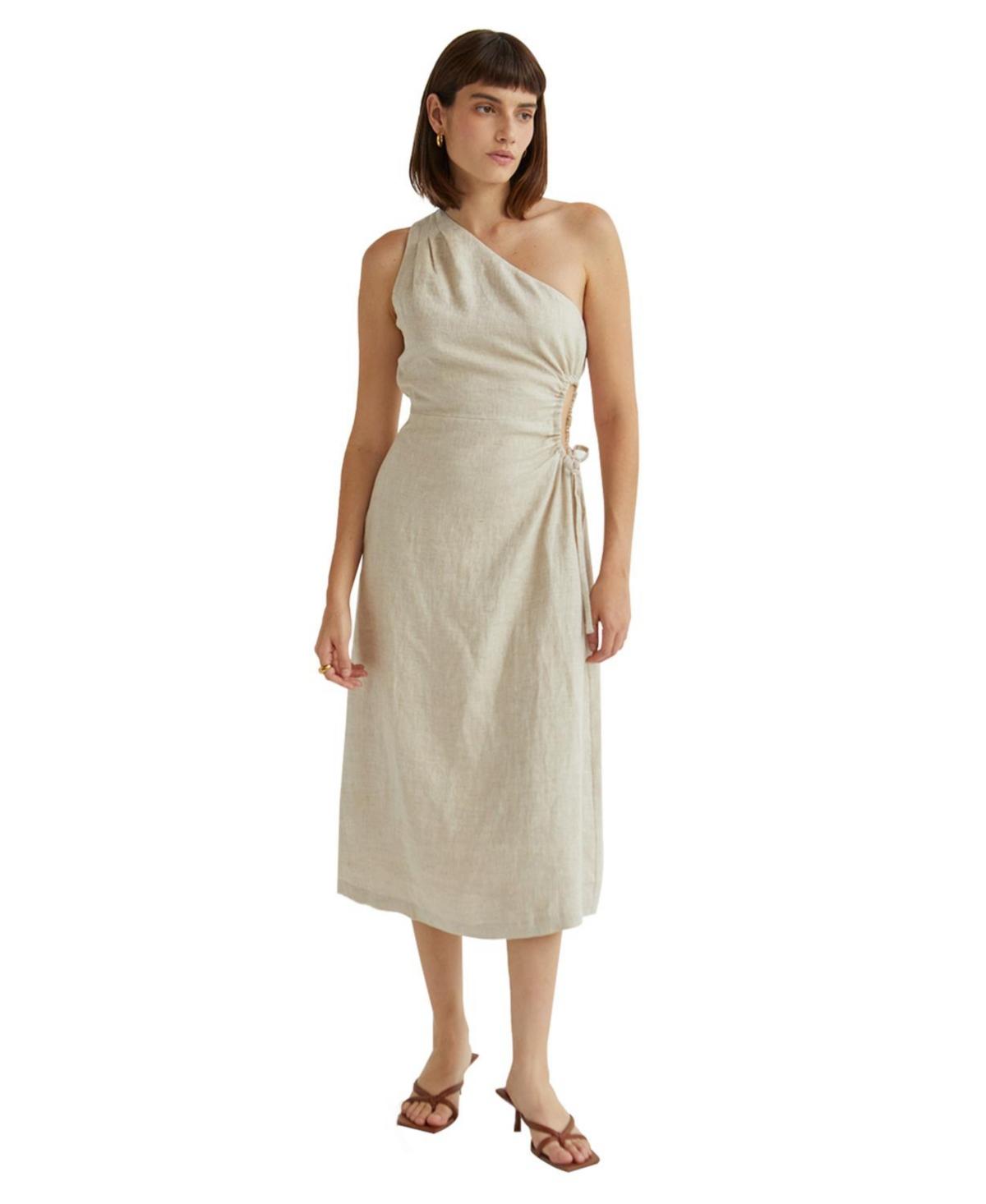 Women's Aura One Shoulder Flax Linen Midi Dress