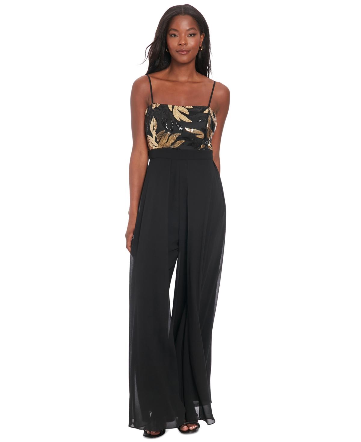 Petite Sequin-Bodice Wide-Leg Jumpsuit