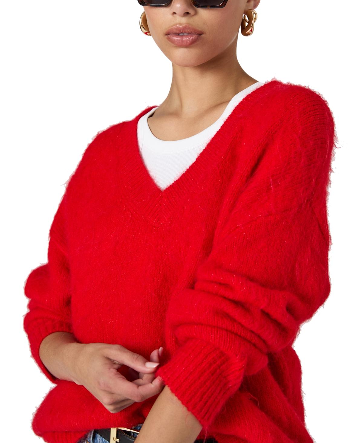 Women's Fluffy-Knit V-Neck Sweater