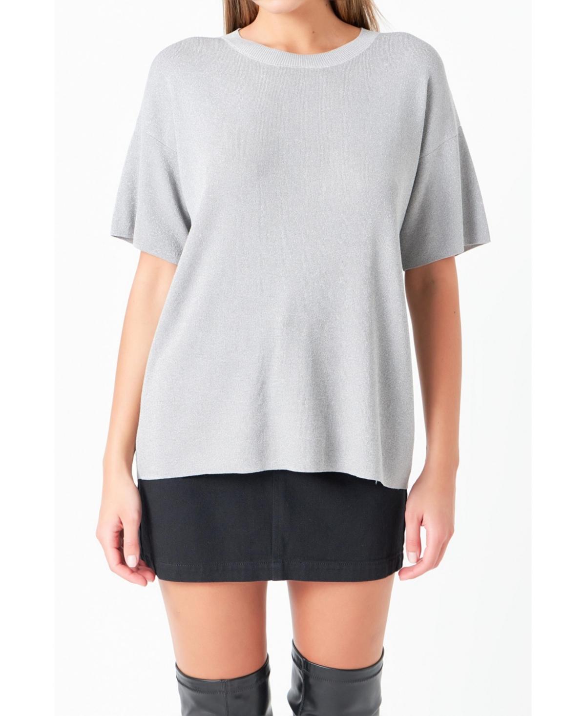 Women's Lurex Short Sleeves Knit Top