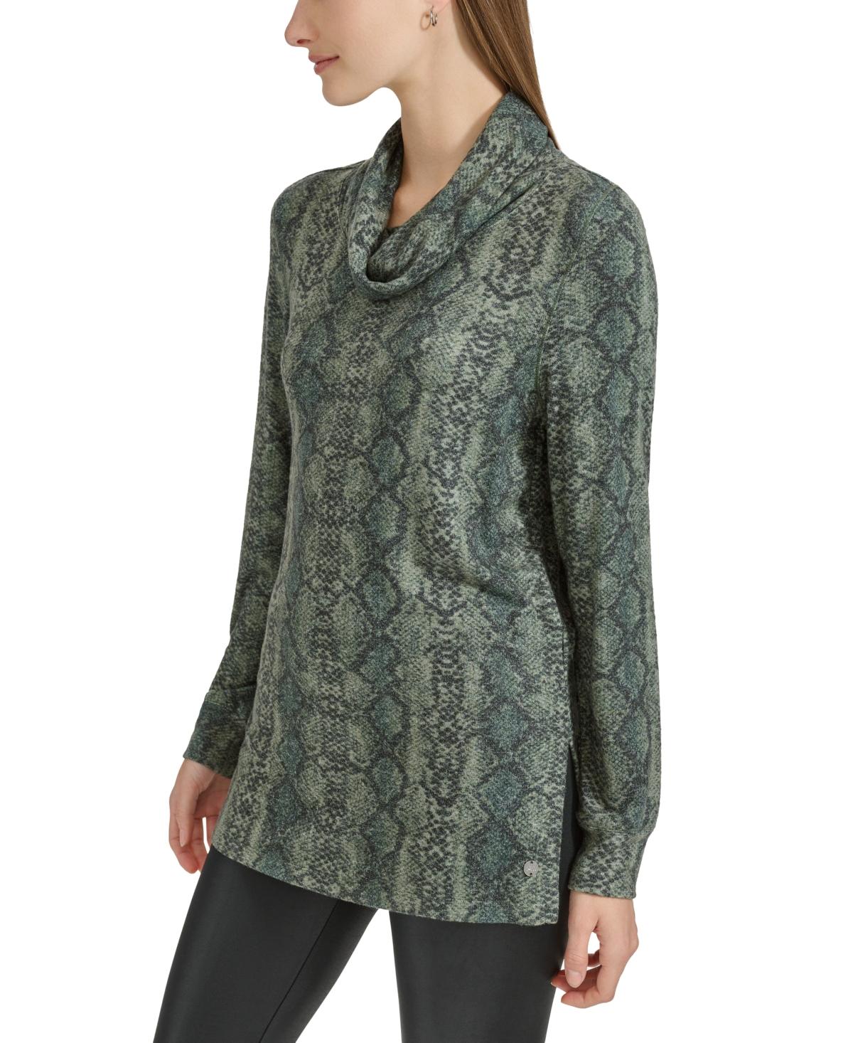 Women's Python-Print Cowlneck Long-Sleeve Top