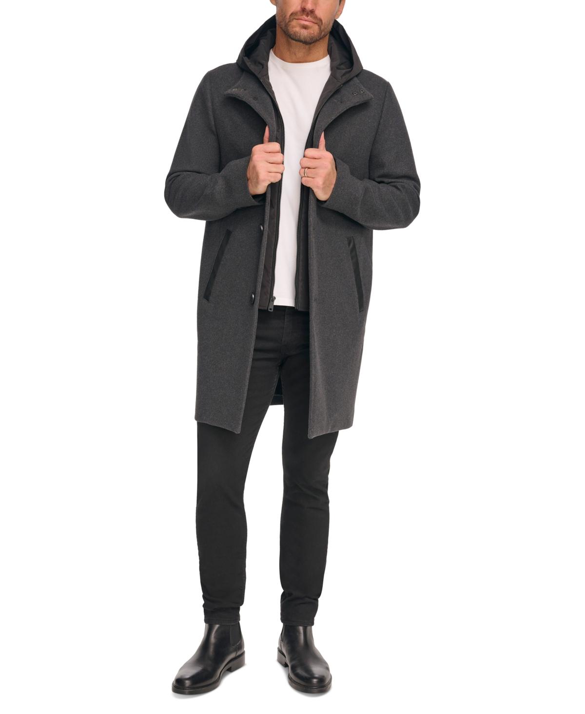 Men's Removable Hood Button Car Coat