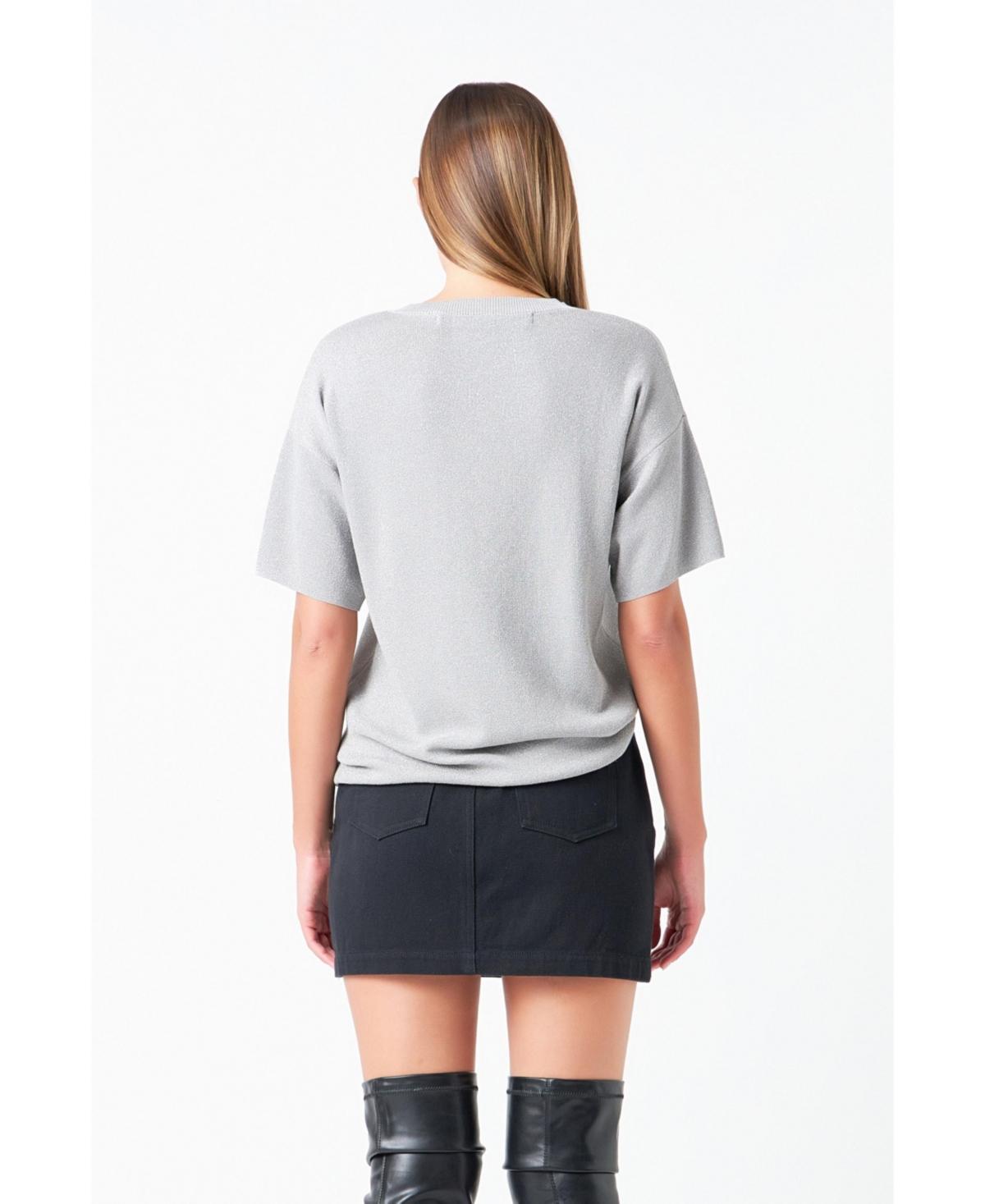 Women's Lurex Short Sleeves Knit Top