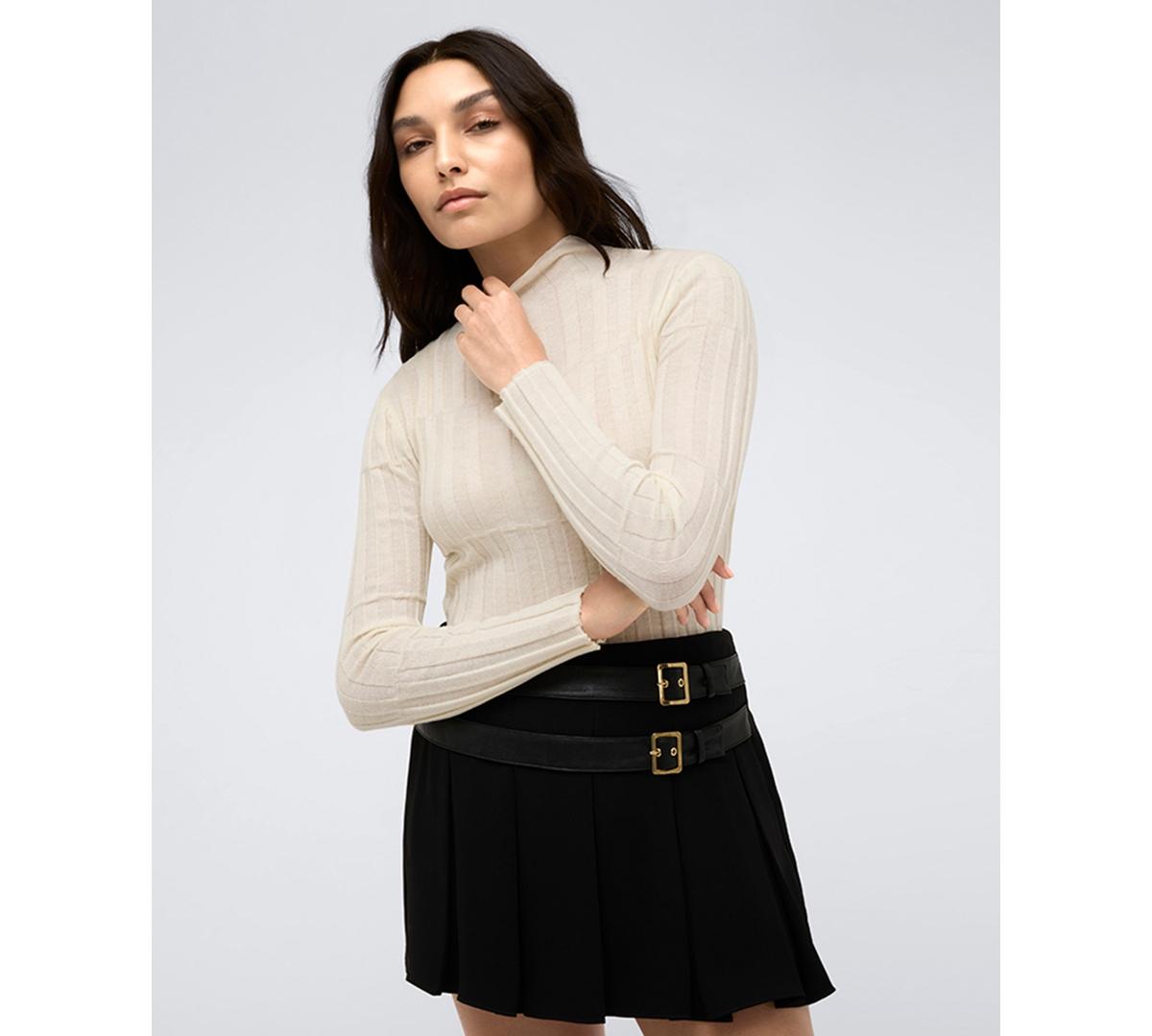 Women's Mock-Neck Ribbed Long-Sleeve Sweater