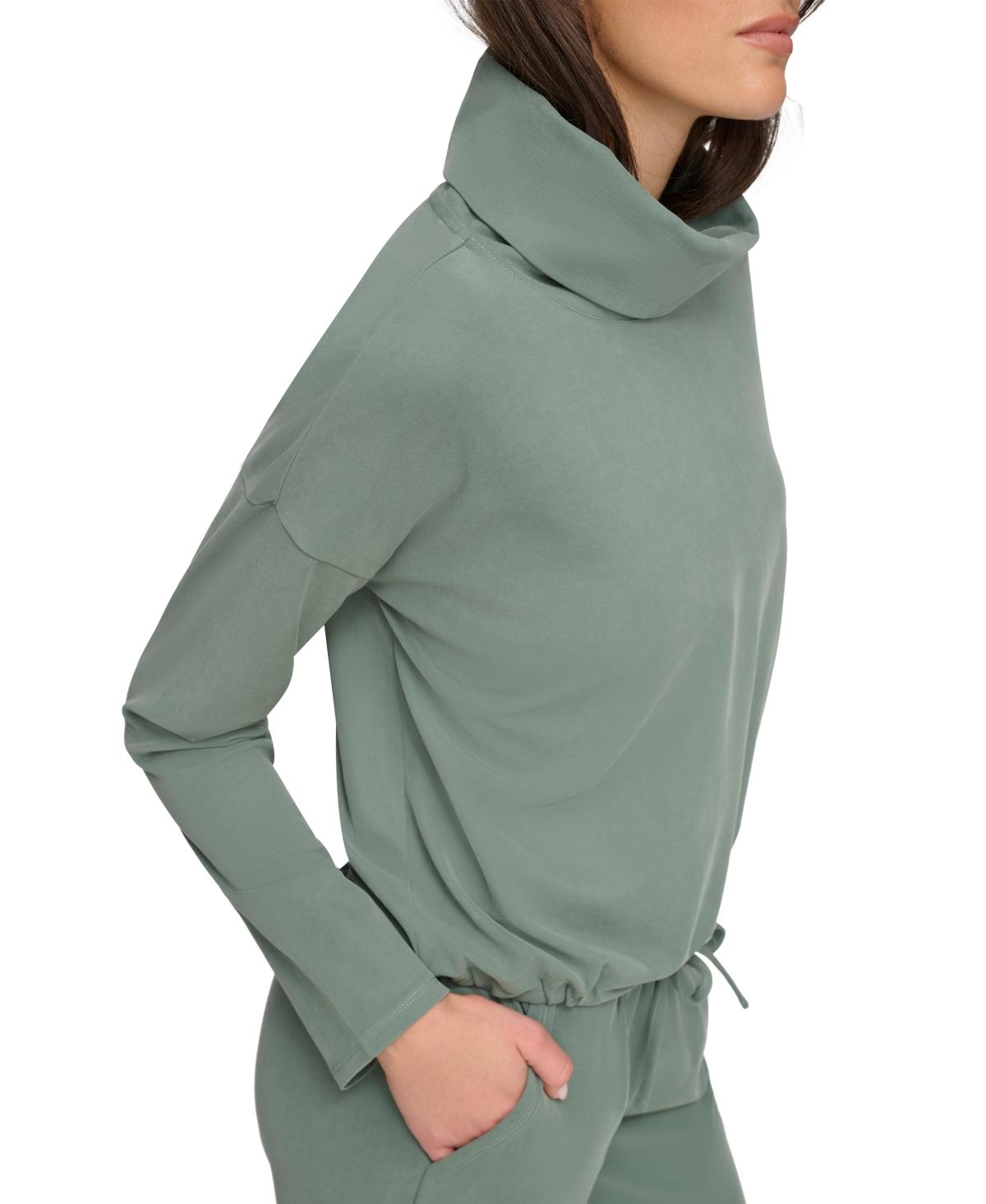 Women's Sueded Pique Cowl Neck Top with Drawstring Waistband