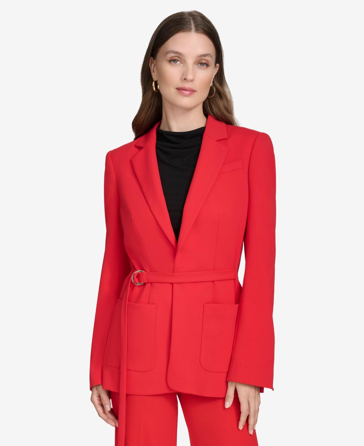 Women's Notch-Collar Belted Open-Front Blazer