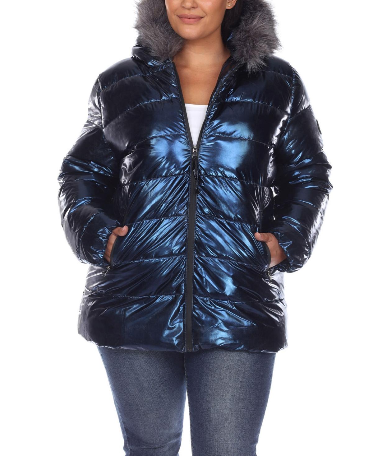 Plus Size Metallic Puffer Coat with Hoodie