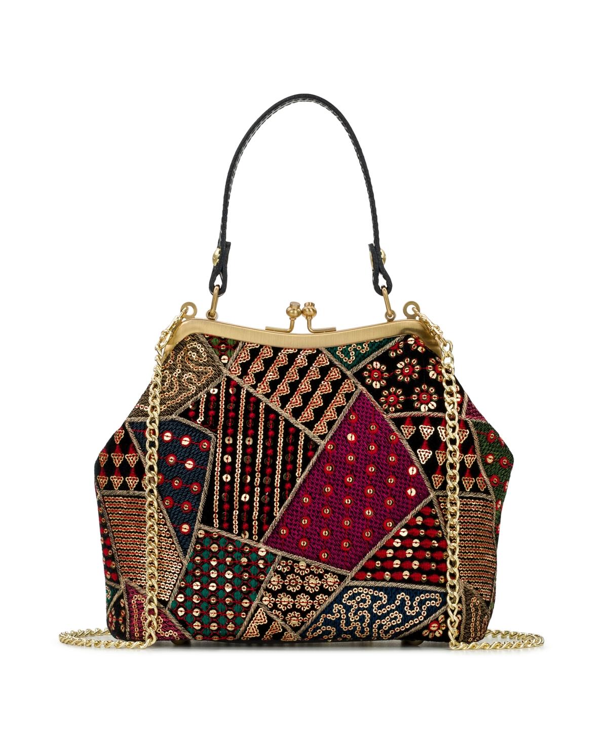 Velvet Patchwork Laureana Frame Satchel Bag