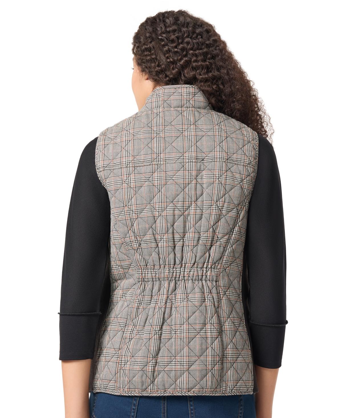 Women's Quilted Plaid Patch Pocket Vest with Snaps and Zipper Jacket