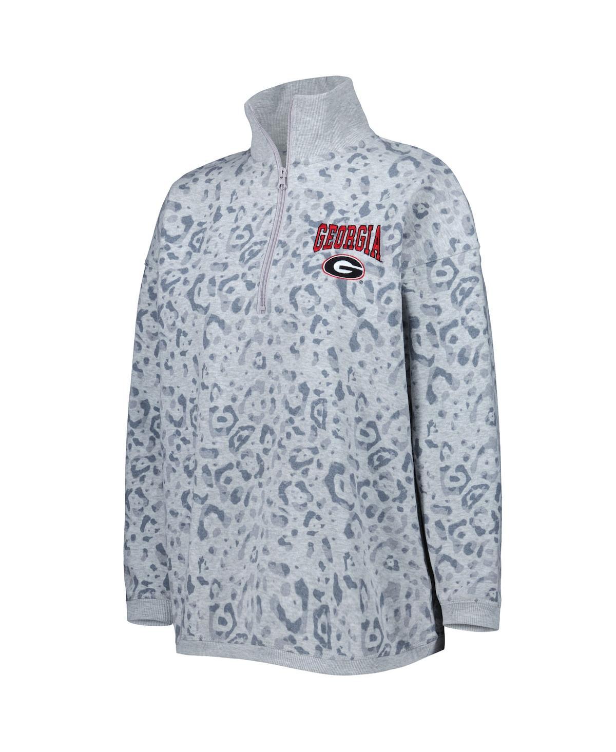 Women's Heather Gray Georgia Bulldogs Leopard Quarter-Zip Sweatshirt