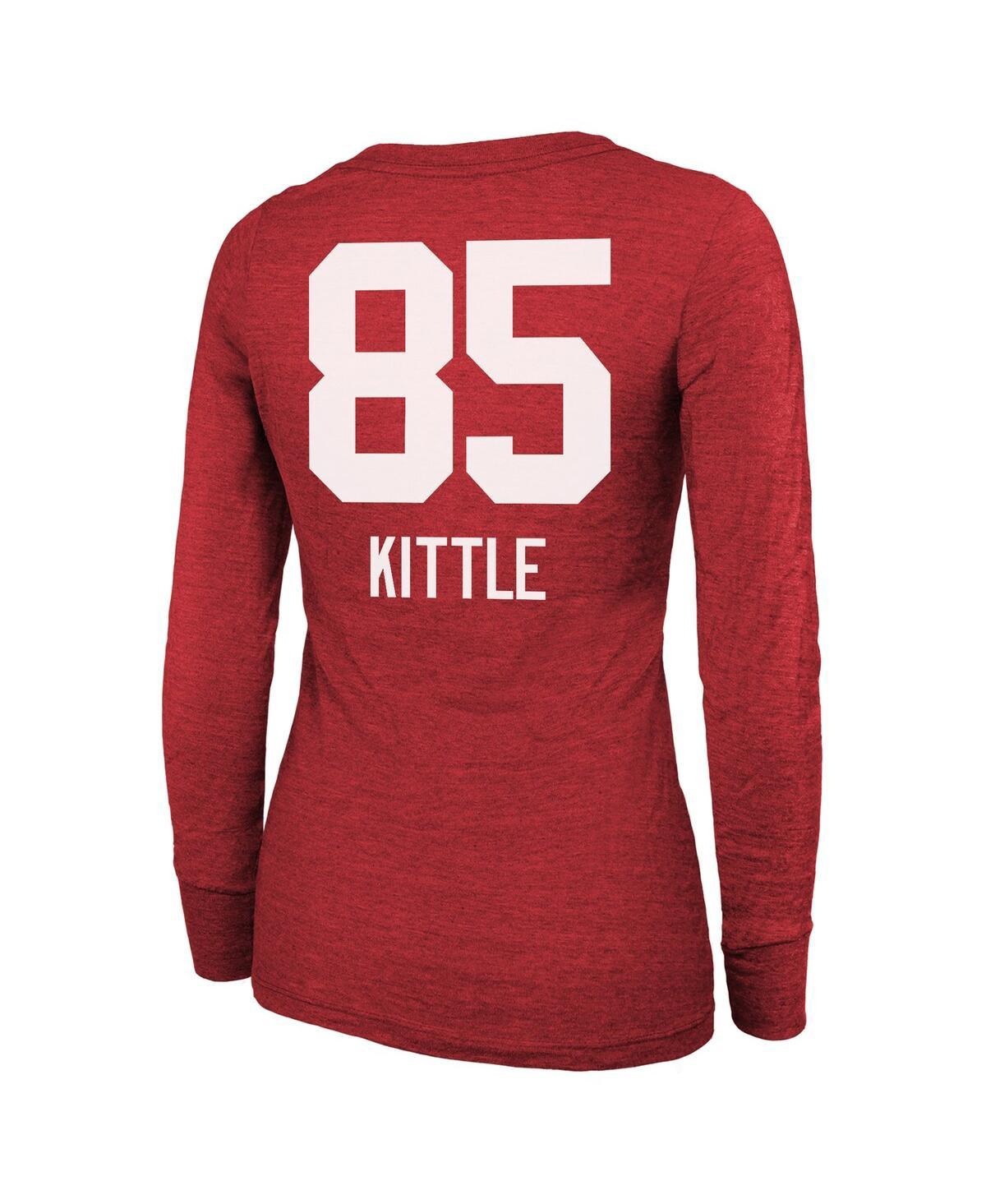 Women's Threads George Kittle Scarlet San Francisco 49ers Super Bowl LVIII Scoop Name and Number Tri-Blend Long Sleeve T-shirt