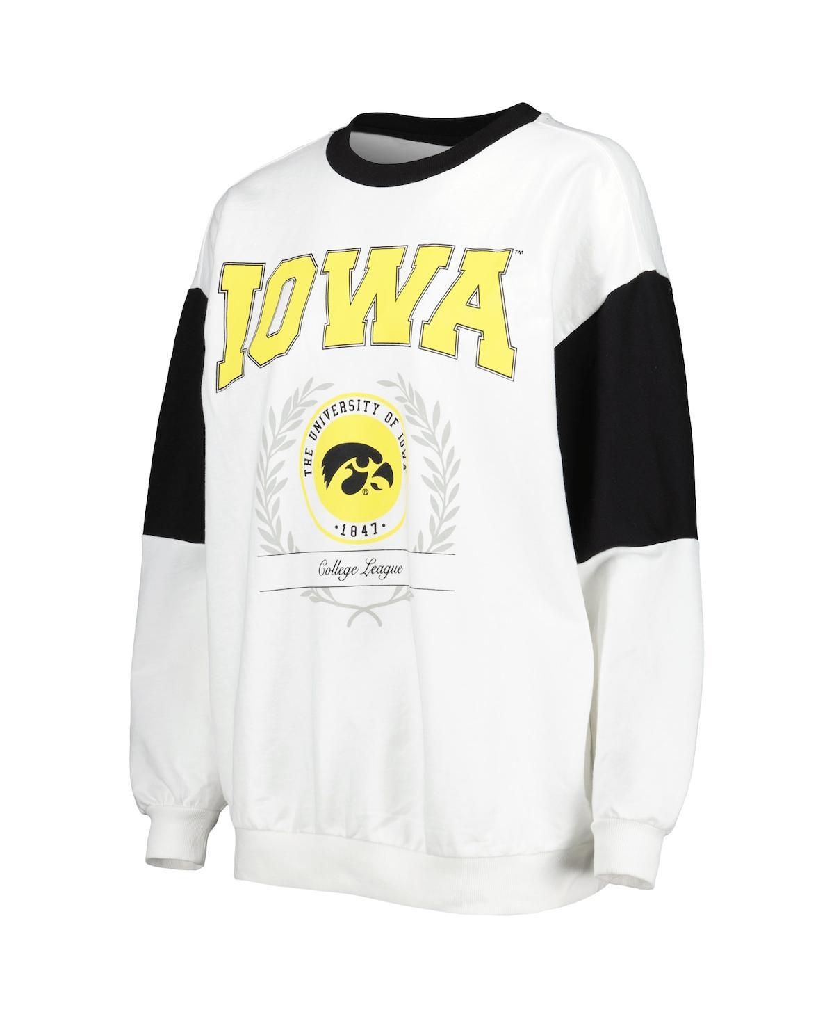 Women's White Iowa Hawkeyes It's A Vibe Dolman Pullover Sweatshirt