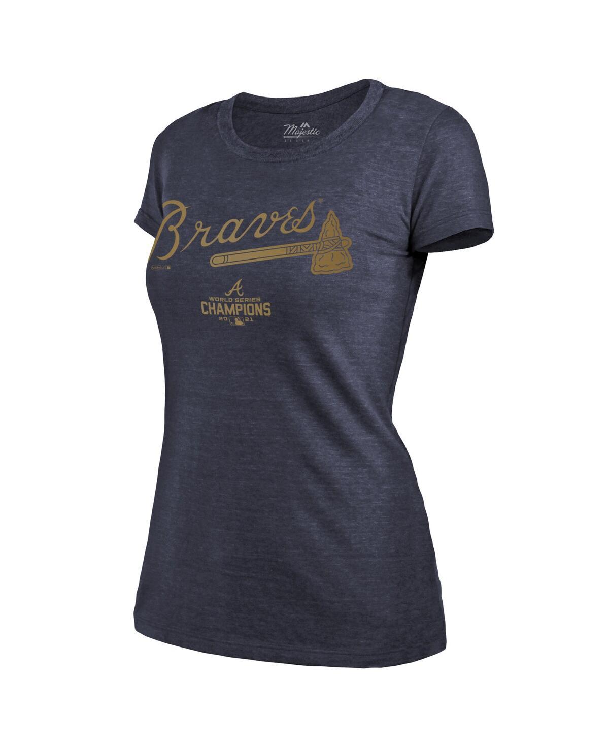 Women's Threads Navy Atlanta Braves 2022 Gold Program Wordmark T-shirt