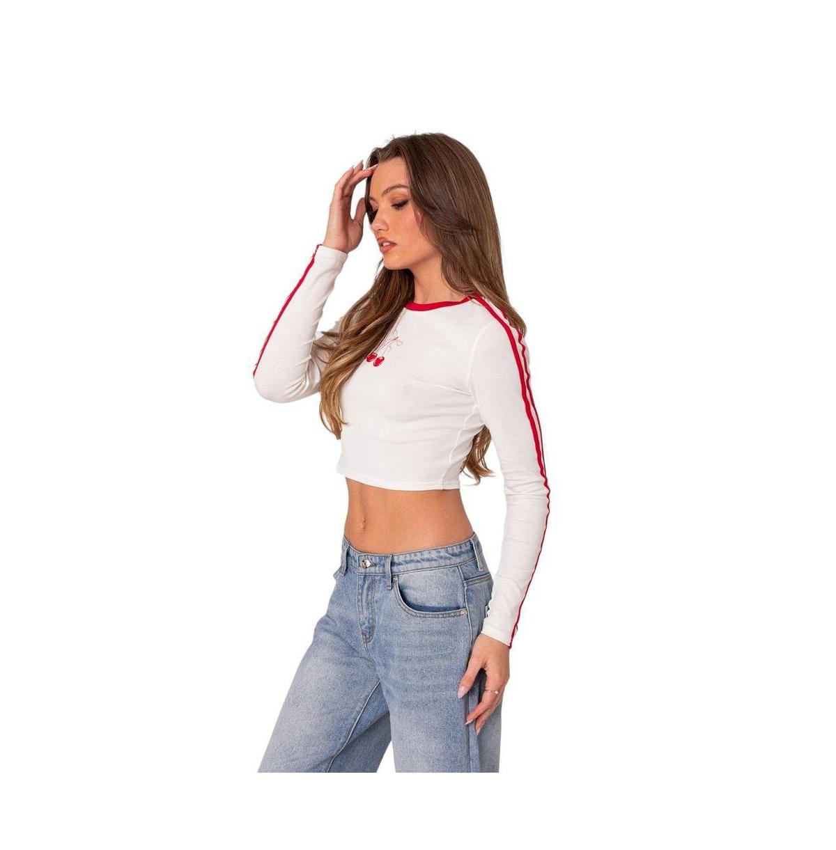 Women's Cherry On Top long sleeve cropped t shirt