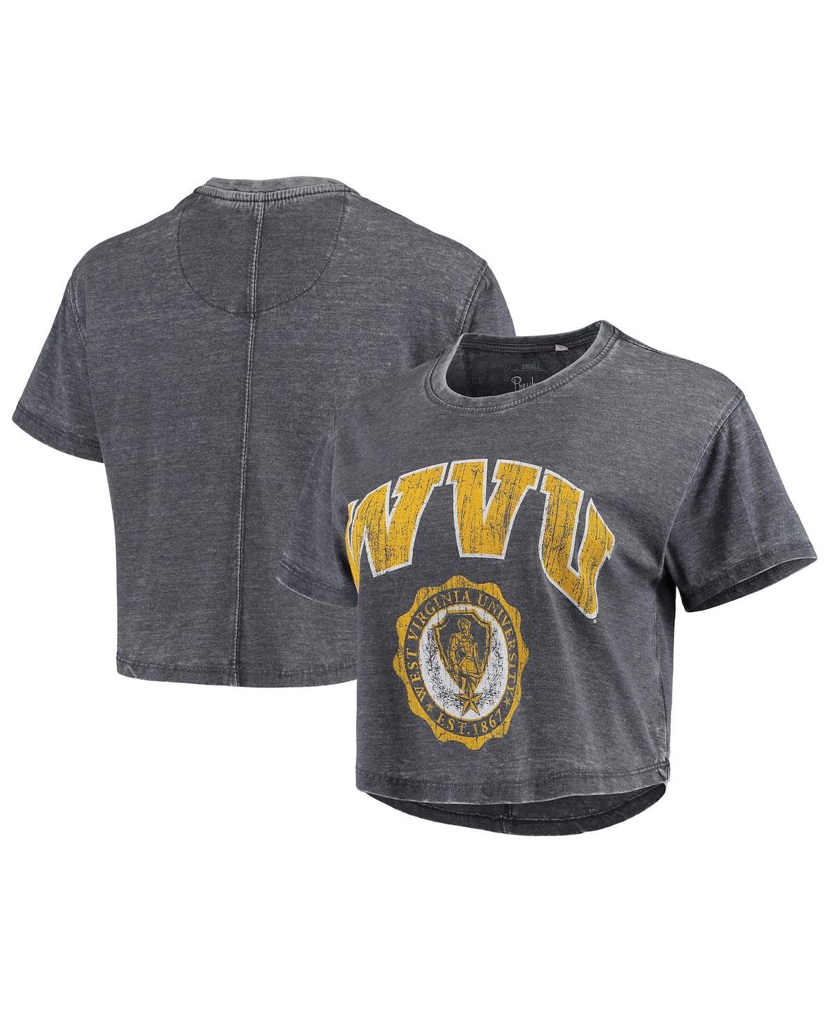 Women's Navy West Virginia Mountaineers Edith Vintage-Like Burnout Crop T-shirt